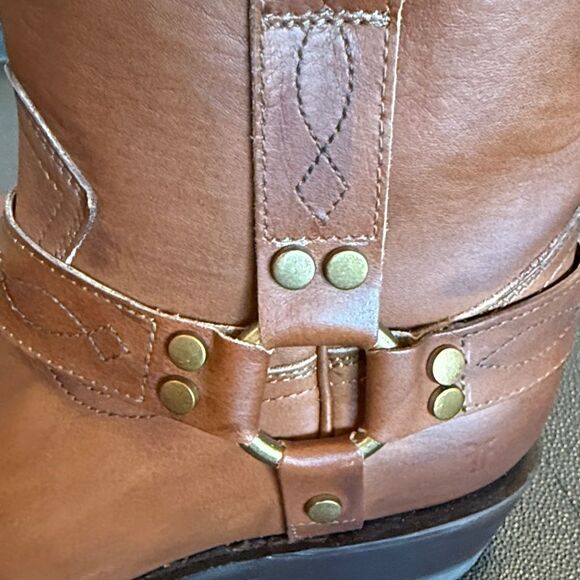 Frye Billy Harness Saddle Leather Brown Ankle Boots size 8 - Picture 7 of 16